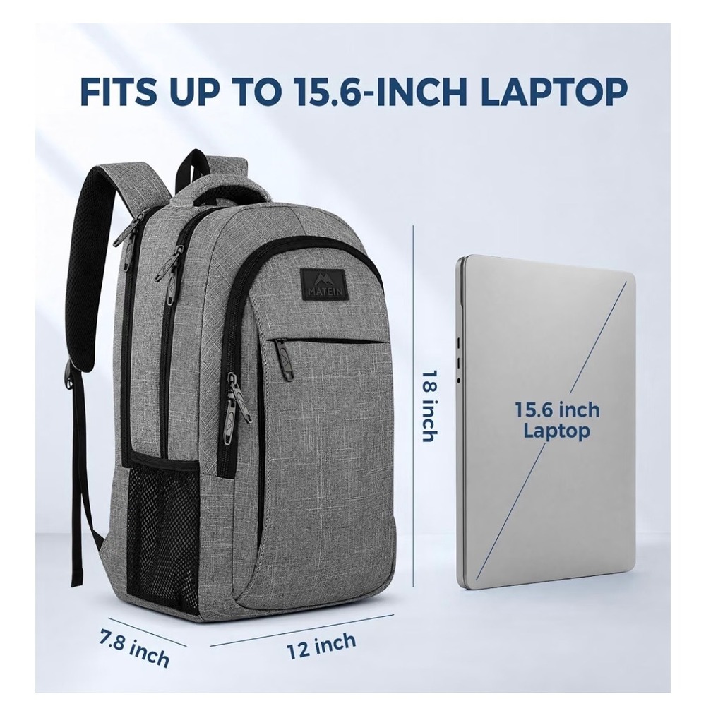 NWOT Matein Laptop Backpack Heather Grey Travel Business School Bag 18in Height